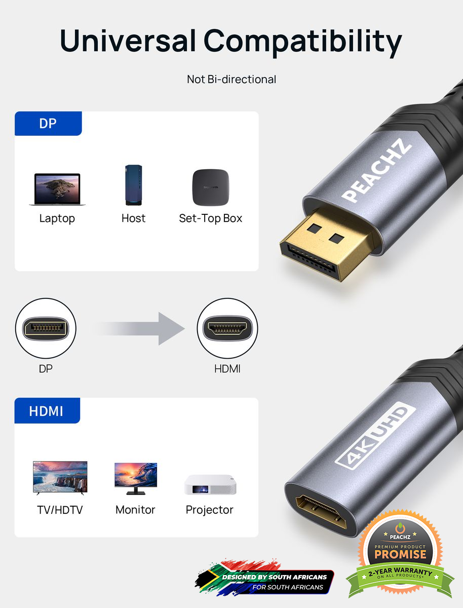 PEACHZ 4K DisplayPort Male to HDMI Female 0.2M Adapter
