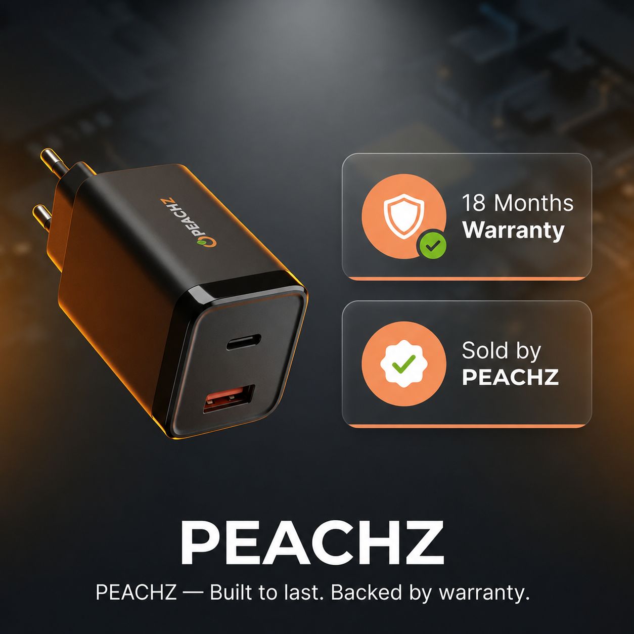 PEACHZ 65W Mini GaN USB-C PD Charger Compatible with iPhone & Samsung