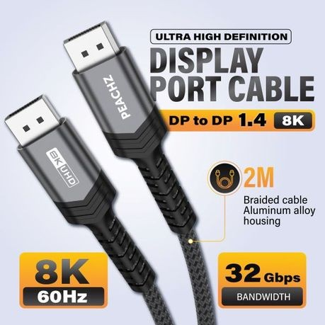 Peachz- 8K DisplayPort Cable 1.4, DP to DP Cable 2 meters High speed cable