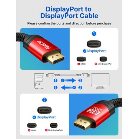 Peachz- 8K DisplayPort Cable 1.4, DP to DP Cable 2 meters High speed cable  2 Meter Cable
