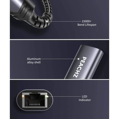 PEACHZ USB-C to Gigabit Ethernet RJ45 Adapter