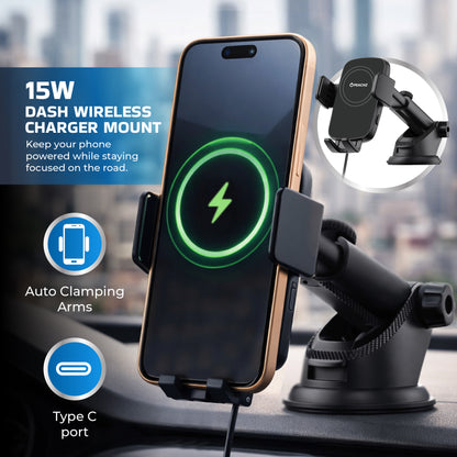 Peachz 15W Wireless Car Charger Dashboard Mount
