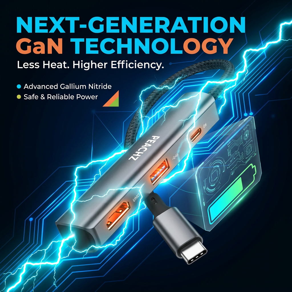 PEACHZ USB-C Multiport Hub - 4K@60HZ HDMI, USB 3.0 & PD Charging