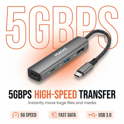 PEACHZ USB-C Multiport Hub - 4K@60HZ HDMI, USB 3.0 & PD Charging