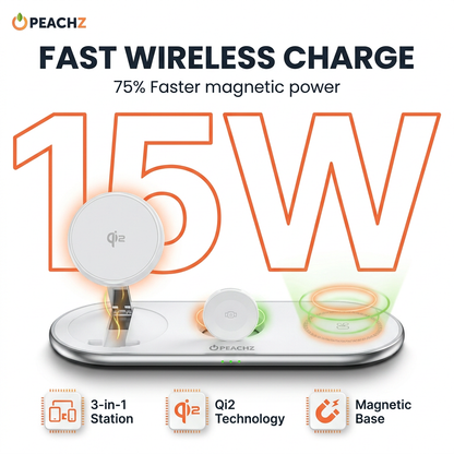 PEACHZ Qi2 3-in-1 Magnetic Wireless Charging Stand-15W Fast Charging