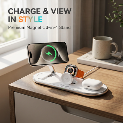 PEACHZ Qi2 3-in-1 Magnetic Wireless Charging Stand-15W Fast Charging