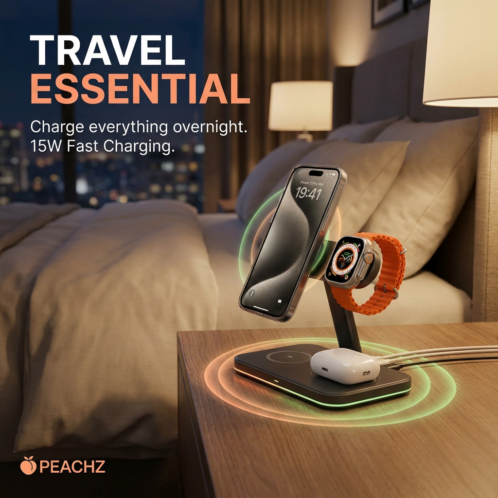 PEACHZ Qi2 3-in-1 Magnetic Wireless Charging Stand-15W Fast Charging