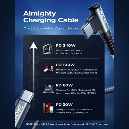 PEACHZ 240W Fast Charging USB-C to USB-C Nylon Braided Cable