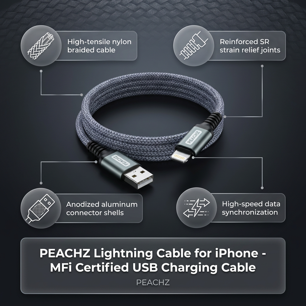 PEACHZ MFi-Certified Lightning to USB-A Nylon Braided Cable 1.88M
