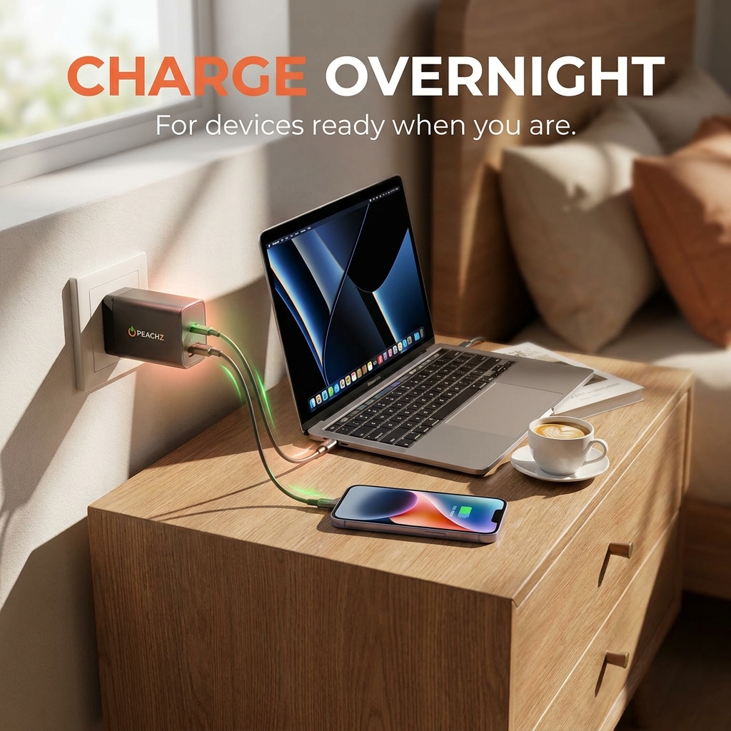 PEACHZ 65W Mini GaN USB-C PD Charger Compatible with iPhone & Samsung