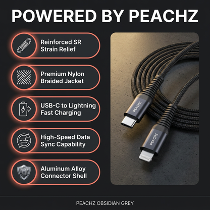 PEACHZ MFi-Certified Lightning to USB-C Nylon Braided Cable 3M