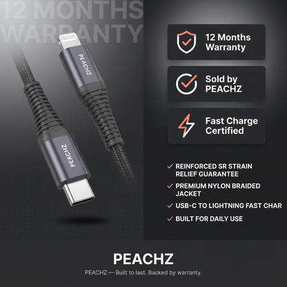PEACHZ MFi-Certified Lightning to USB-C Nylon Braided Cable 3M