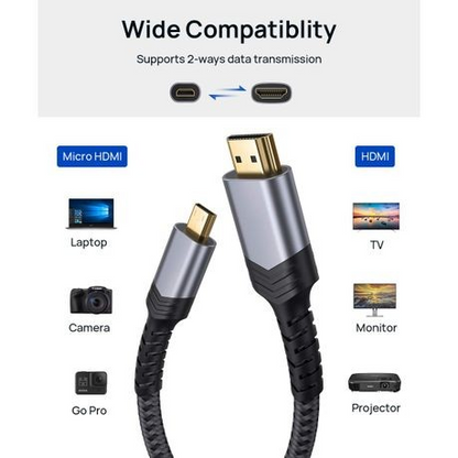 PEACHZ- Micro HDMI to HDMI Cable, 4K Micro HDMI to HDMI Male Cable Adapter