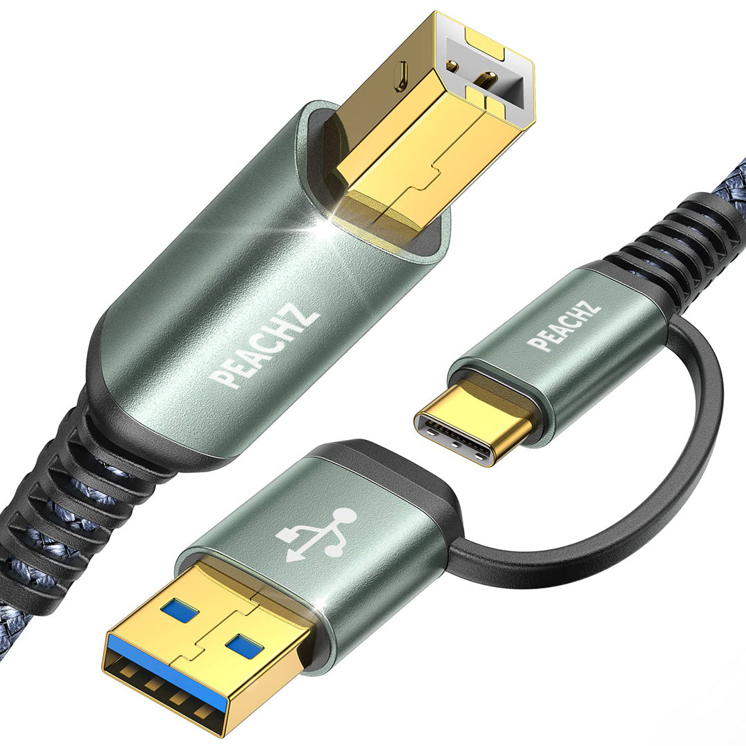 PEACHZ High Speed USB-B to USB-A/C 2-in-1 Printer Cable