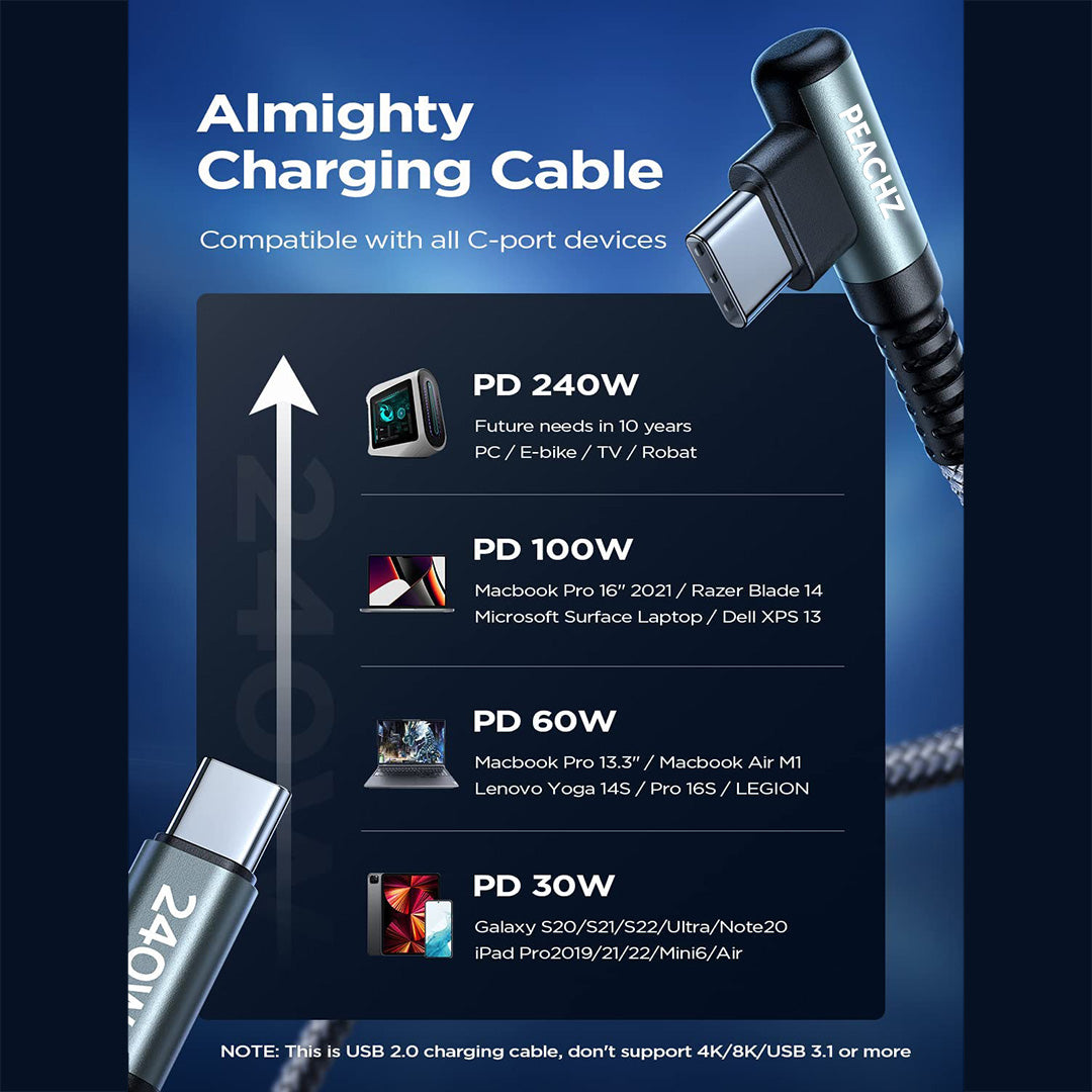 USB-C To USB-C 240W Elbow Nylon Braided Cable