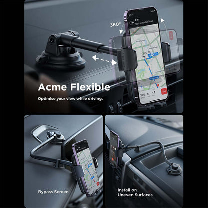 PEACHZ 2-in-1 Phone Mount with Suction Cup and Long Arm for Windshield or Dashboard